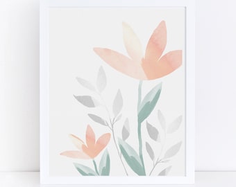 Aquarelle fleurs, PRINTABLE Wall Art, décor de printemps, aquarelle imprimable, pêche vert art, art mural floral, tulipe art, décor d’été, art