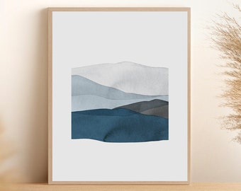 PRINTABLE Wall Art, Navy Wall Art, Blue Wall Art, Ocean Print, Living Room Wall Art, Minimal Print, Watercolor Wall Art Printable, Art Print