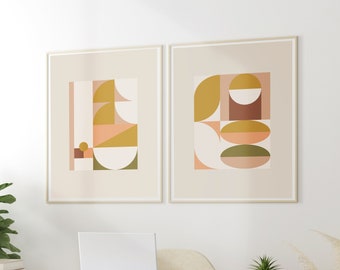 PRINTED Wall Art, SET OF 2 Prints, Retro Prints, Mid Century Modern Art Print, Geometric Retro Art, Geometric Shapes Print, Giclee Print