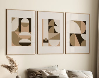 Set of 3 Wall Art, PRINTABLE Wall Art, Neutral Prints, Black and Brown Art, Set of Three Prints, Abstract Modern Geometric Art Prints