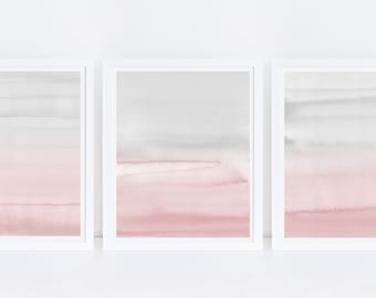 Set of 3 Prints, PRINTABLE Print Set, Pink Grey Prints, Blush Pink and Grey Wall Art, Abstract Art, Three Prints, Bedroom Print Set, Prints