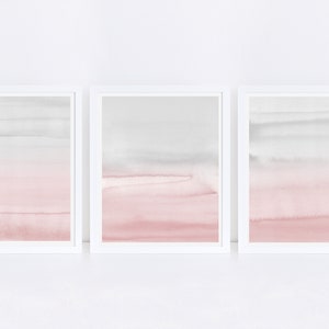 Set of 3 Prints, PRINTABLE Print Set, Pink Grey Prints, Blush Pink and Grey Wall Art, Abstract Art, Three Prints, Bedroom Print Set, Prints