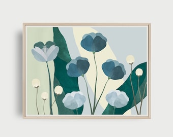 Blue Flowers Print, Watercolor Floral Print, Modern Nature Prints, Floral Art, Blue Green Flower Print, Wall Decor, Watercolor Wall Art