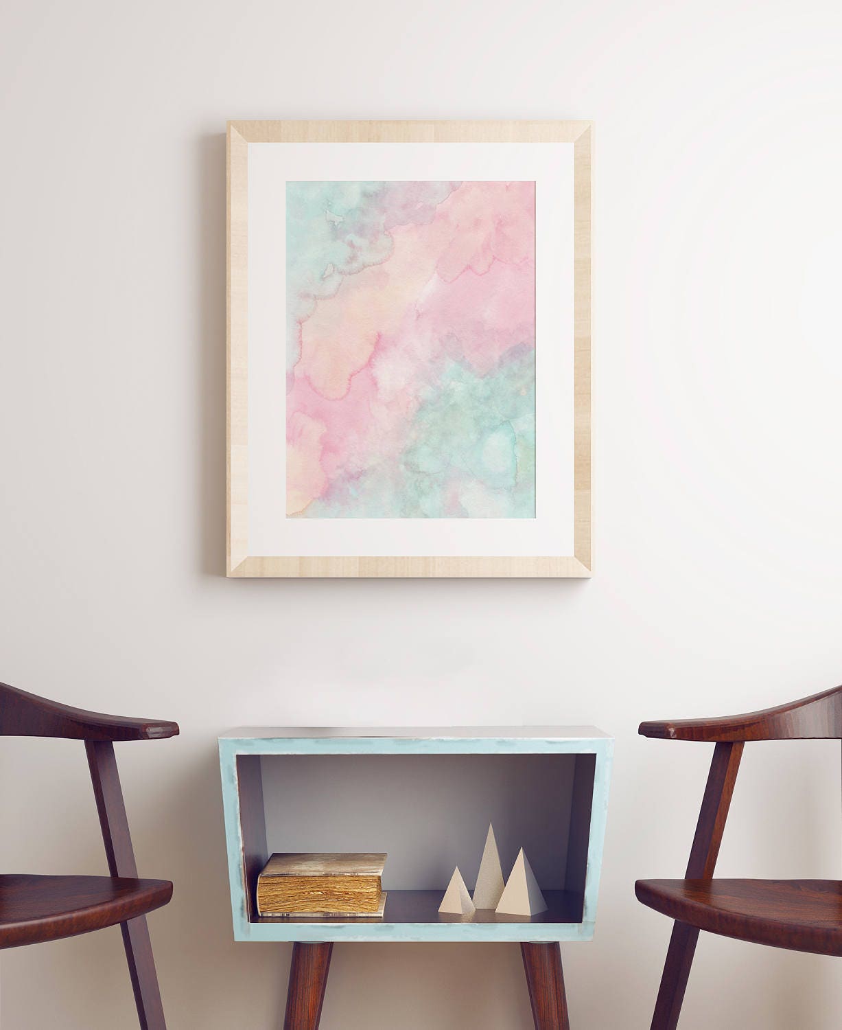 Pastel Watercolor Print, Pastel Prints, Mint Green And Pink Wall Art