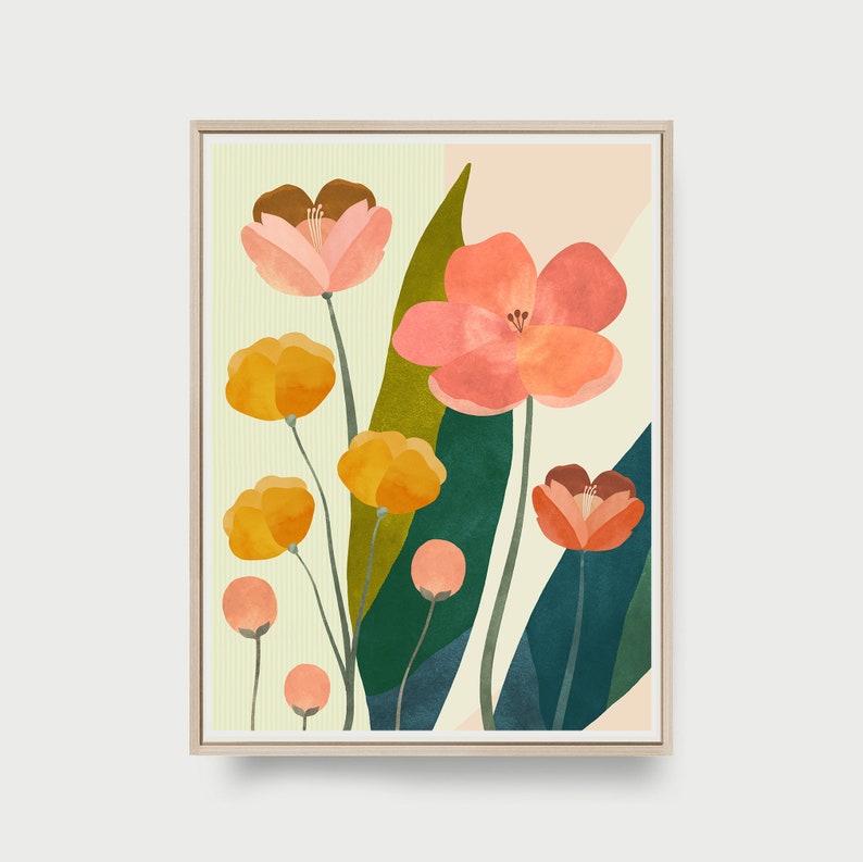 pink and green watercolor painted floral art