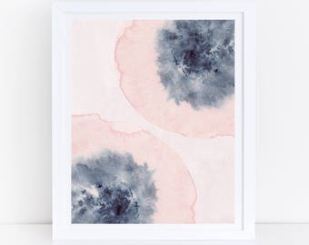 Pink Pansies, Watercolor Printable Art, Blush Pink Blue Wall Art, Watercolor Flowers, Spring Decor, Floral Print, Abstract Flowers, Digital
