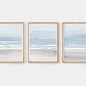 Printable Wall Art, Set of 3 Prints, Blue and Grey Wall Art, Set of 3 Wall Art, Seaside Wall Art, Printable Watercolor, Printable Art