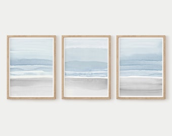Printable Wall Art, Set of 3 Prints, Blue and Grey Wall Art, Set of 3 Wall Art, Seaside Wall Art, Printable Watercolor, Printable Art