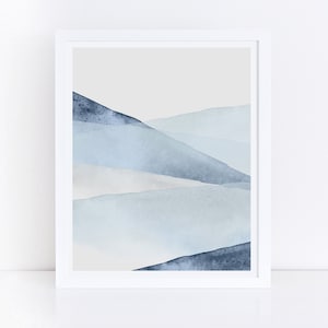 Blue Wall Art, PRINTABLE Wall Print, Blue Living Room Art, Blue Gray Wall Art, Watercolor Print, Blue Abstract Art, Modern Prints, Simple
