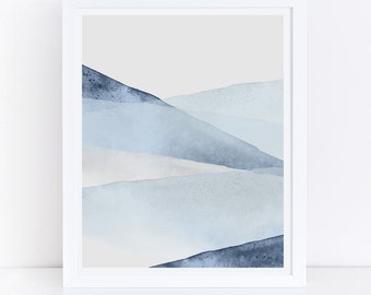 Blue Wall Art, PrintABLE Wall Print, Blue Living Room Art, Blue Gray Wall Art, Watercolor Print, Blue Abstract Art, Modern Prints, Simple