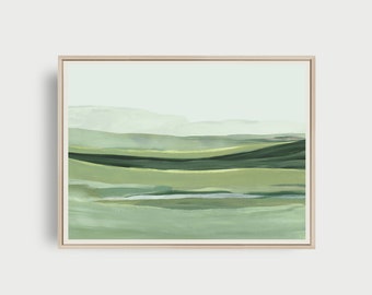 Modern Landscape Wall Art, PRINTABLE Wall Art, Country Landscape Art Print, Horizontal Printable Art, Green Living Room Art, Digital Print