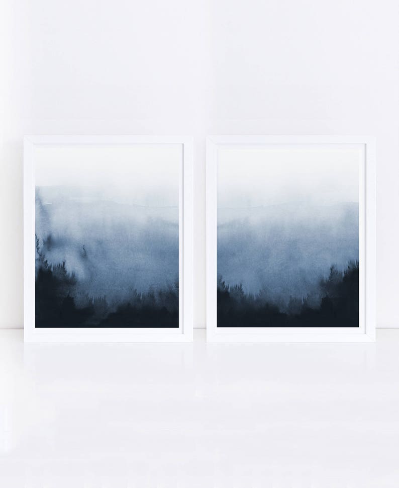 Set of 2 Prints, Abstract Art, Printable Print Set, Printable Wall Art Abstract, Two Prints, Blue Wall Art, Blue and White, Bedroom Art image 3