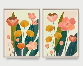 Modern Floral Print, SET OF 2 Prints, Watercolor Flowers Print, Colorful Flower Print, Girl Bedroom Wall Decor, Modern Kids Art, Art Print