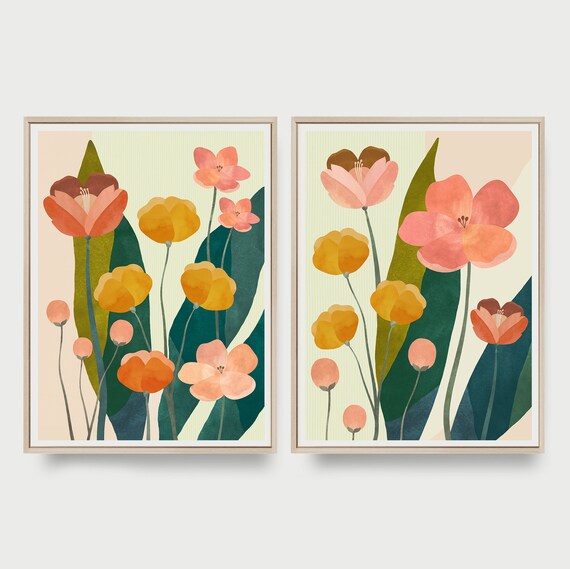 Modern Floral Print, SET OF 2 Prints, Watercolor Flowers Print, Colorful Flower Print, Girl Bedroom Wall Decor, Modern Kids Art, Art Print
