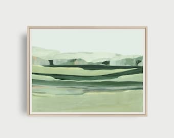 Landscape Wall Art, PRINTABLE Wall Art, Horizontal Art Print, Modern Minimal Landscape, Green Country Landscape, Large Printable Art