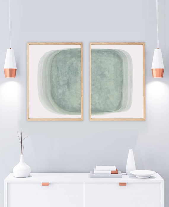Set of 2 Prints, PRINTABLE Art Print Set, Wall Art Set, 2 Abstract Prints, Sage Green Wall Art, Green Prints, Green Wall Art, Watercolor Art