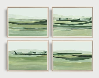 Set of 4 Wall Art, PRINTABLE Landscape, Cottage Prints, Green Country Landscape, Digital Download, Gallery Wall Set, Printable Wall Art