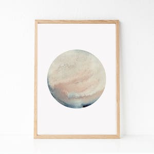 Watercolor Planet, Planet Wall Art, Printable Watercolor Art, Neutral Wall Decor, Neutral Art Print, Watercolor Art, Last Minute Gift image 3