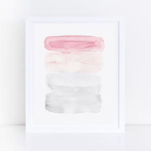 ピンクとグレーのプリント、印刷可能な水彩画、ブラシストロークのウォールアート、水彩画プリント、ブラッシュピンクとグレーのアート、抽象的なウォールアート、寝室のアート