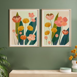 Bright and bold floral art print set of two