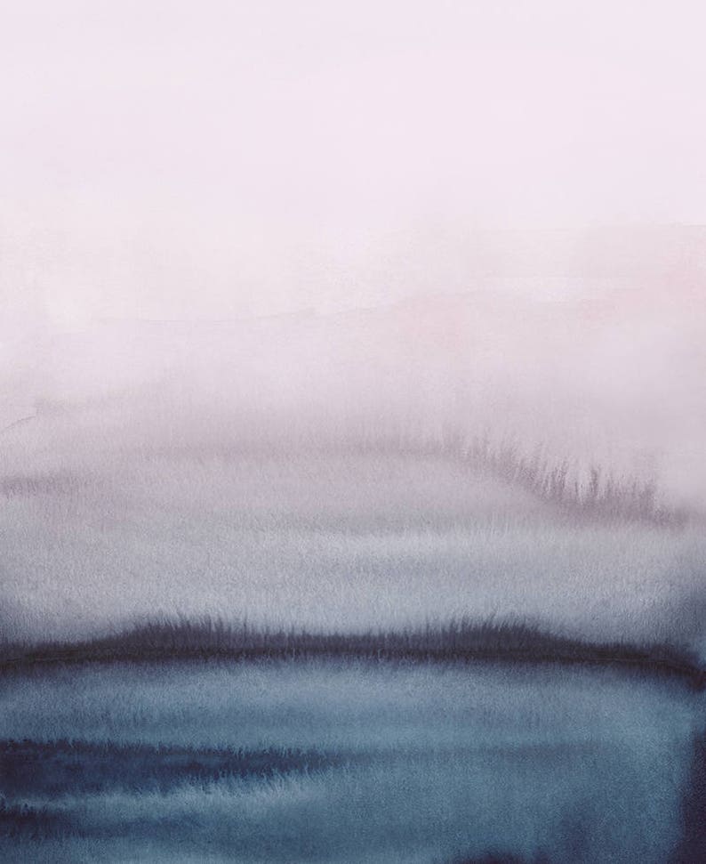 May include: Abstract watercolour painting with a gradient of colours from light pink to dark blue. The colours blend seamlessly, creating a soft and ethereal effect.