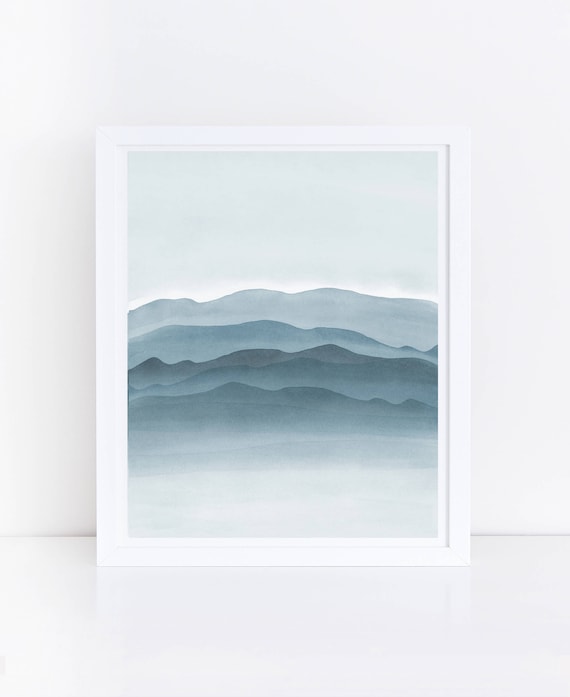 Watercolor Mountain, Printable Watercolor Art, Blue Wall Art, Mountain Print, Modern Wall Art, Mountains Art, Watercolor Print, Art Print