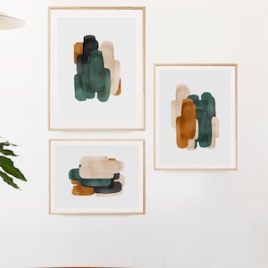 Set of 3 Prints, Living Room Wall Art, Abstract Art, Printable Print Set, Three Prints, Green and Rust Wall Art, Neutral Print Set, 24x36 image 6