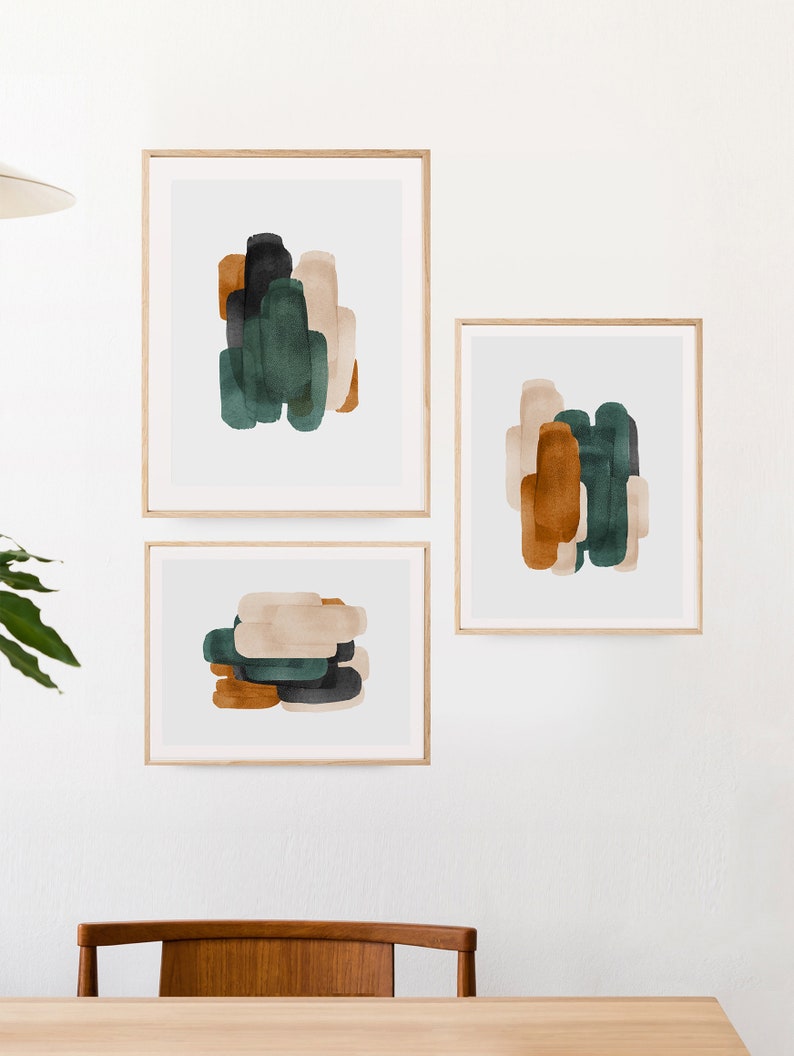 Set of 3 Prints, Living Room Wall Art, Abstract Art, Printable Print Set, Three Prints, Green and Rust Wall Art, Neutral Print Set, 24x36 image 6