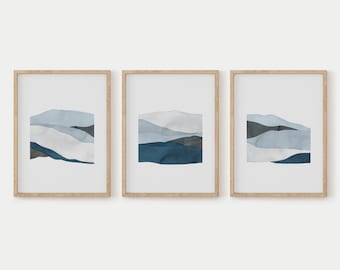 3er Set Drucke, druckbare Wandkunst, blaue Wandkunst, 3 Stück Wandkunst, moderne Landschaft Druck Download, Marine Wandkunst, Schlafzimmer Wandkunst, Kunst