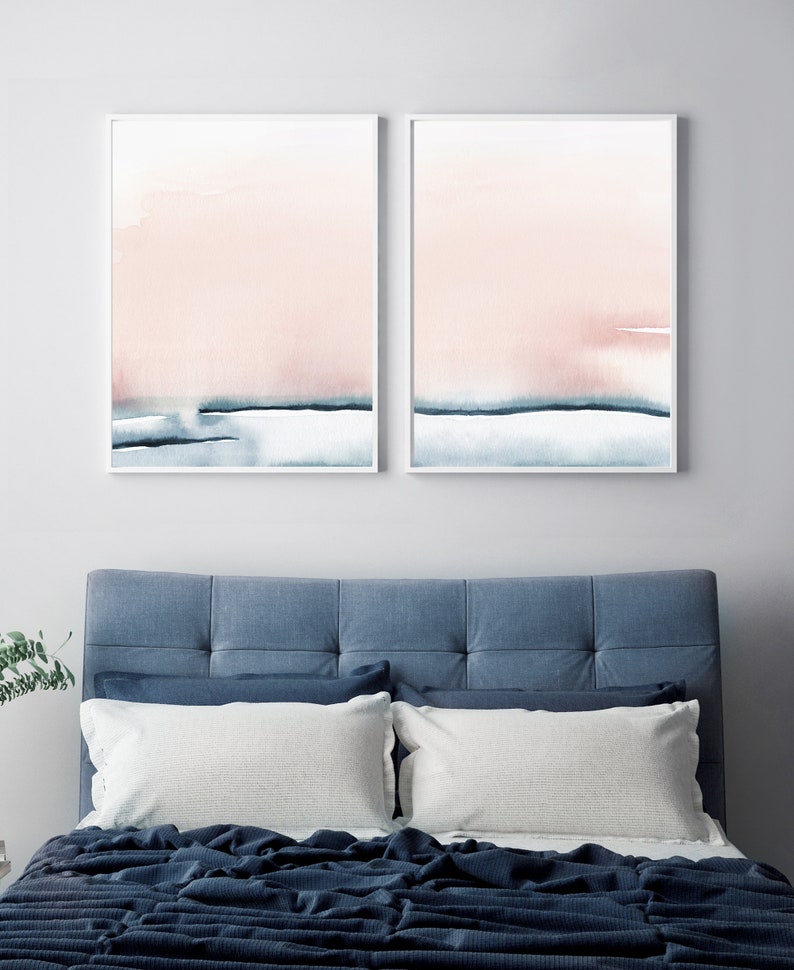 Blush Pink Prints Printable Bedroom Set Of 2 And Blue Wall Art Abstract