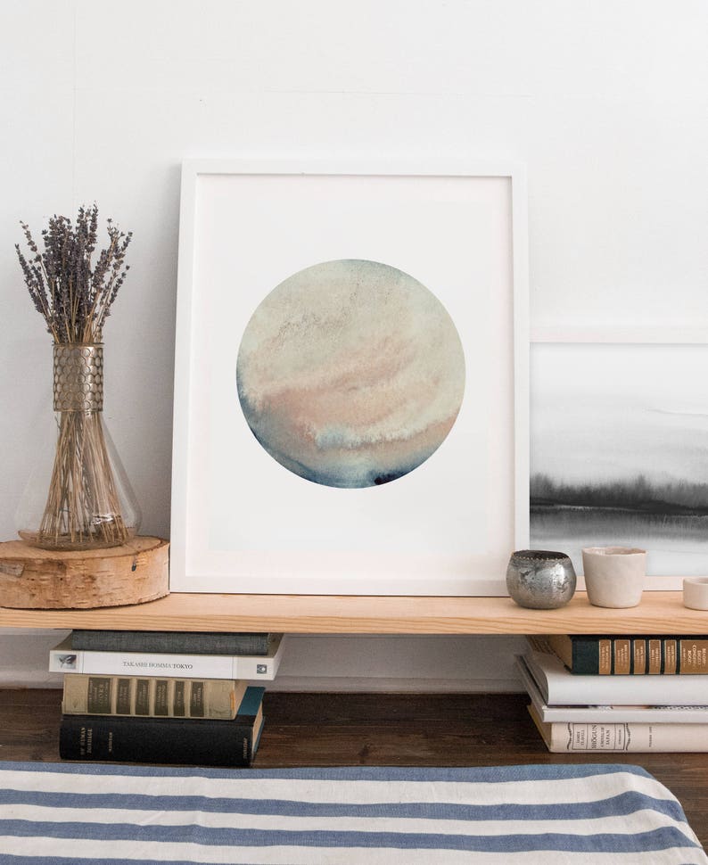 Watercolor Planet, Planet Wall Art, Printable Watercolor Art, Neutral Wall Decor, Neutral Art Print, Watercolor Art, Last Minute Gift image 2