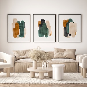 Set of 3 Prints, Living Room Wall Art, Abstract Art, Printable Print Set, Three Prints, Green and Rust Wall Art, Neutral Print Set, 24x36 image 7