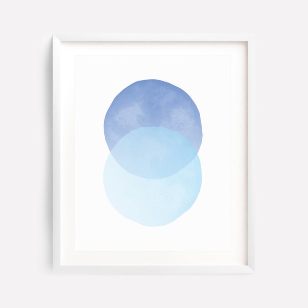 Watercolor Printable Art, Circle Print, Blue Circle Art, Blue Geometric Art Print, Boy Nursery Art, Blue Watercolor Art, Nursery Wall Art