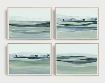 Blue Abstract Landscape Prints Set of 4, Country Wall Art, Digital Download, Rolling Hills Painting, Modern Farmhouse Decor, Printable Art