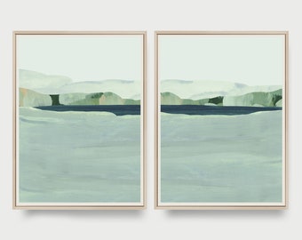 Set of 2 Prints, PRINTABLE Landscape, Bedroom Wall Art, Coastal Wall Art, Sage Green Wall Art, Modern Landscape Prints, Above Bed Art, 24x36