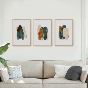 Set of 3 Prints, Living Room Wall Art, Abstract Art, Printable Print Set, Three Prints, Green and Rust Wall Art, Neutral Print Set, 24x36 image 2