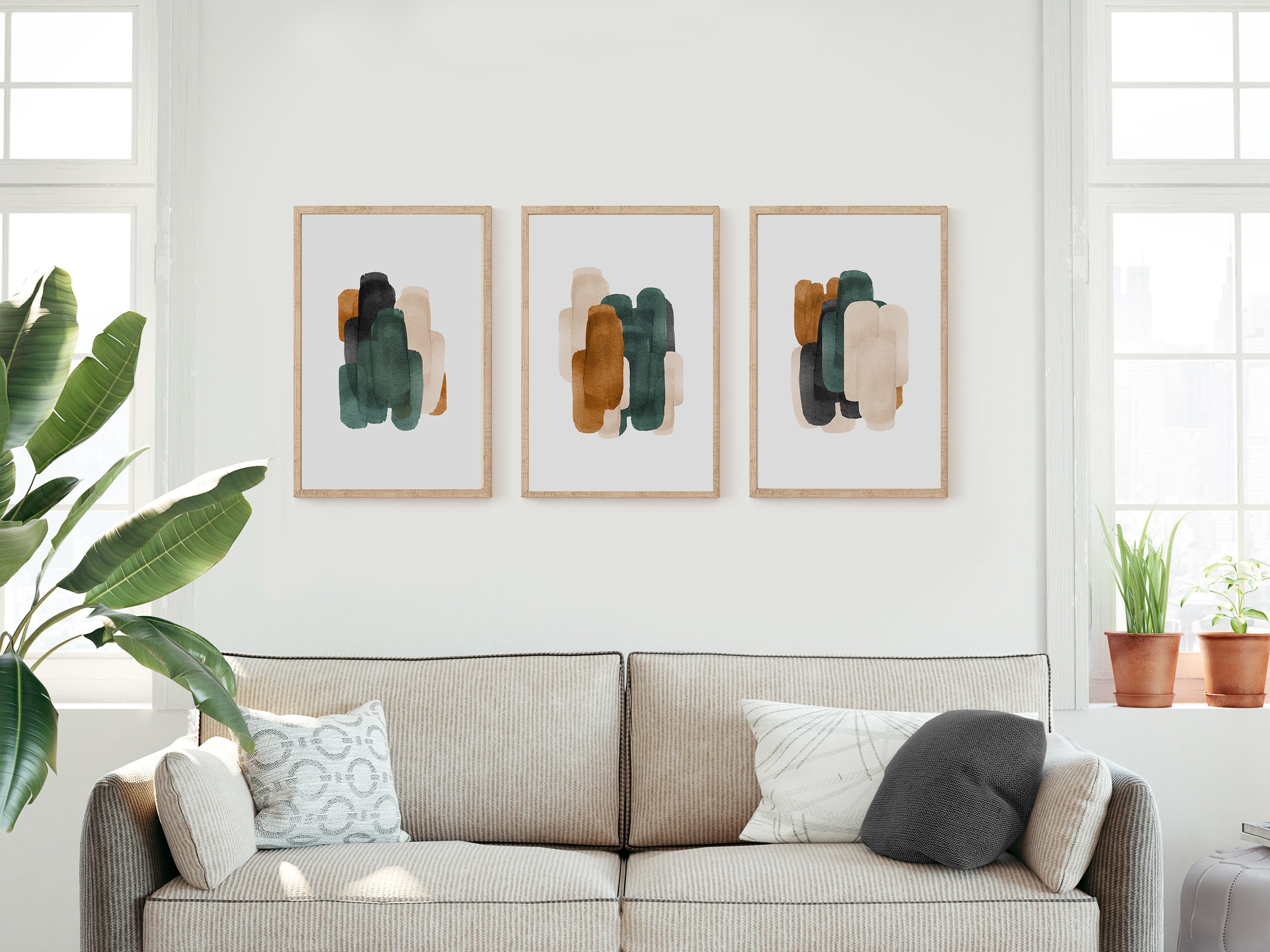Set of 3 Prints, Living Room Wall Art, Abstract Art, Printable Print ...