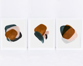Set of 3 Prints, Printable Art, Abstract Wall Art, Print Set, Three Prints, Wall Art, Burnt Orange, Living Room Art, Art Print Set, 3 Prints