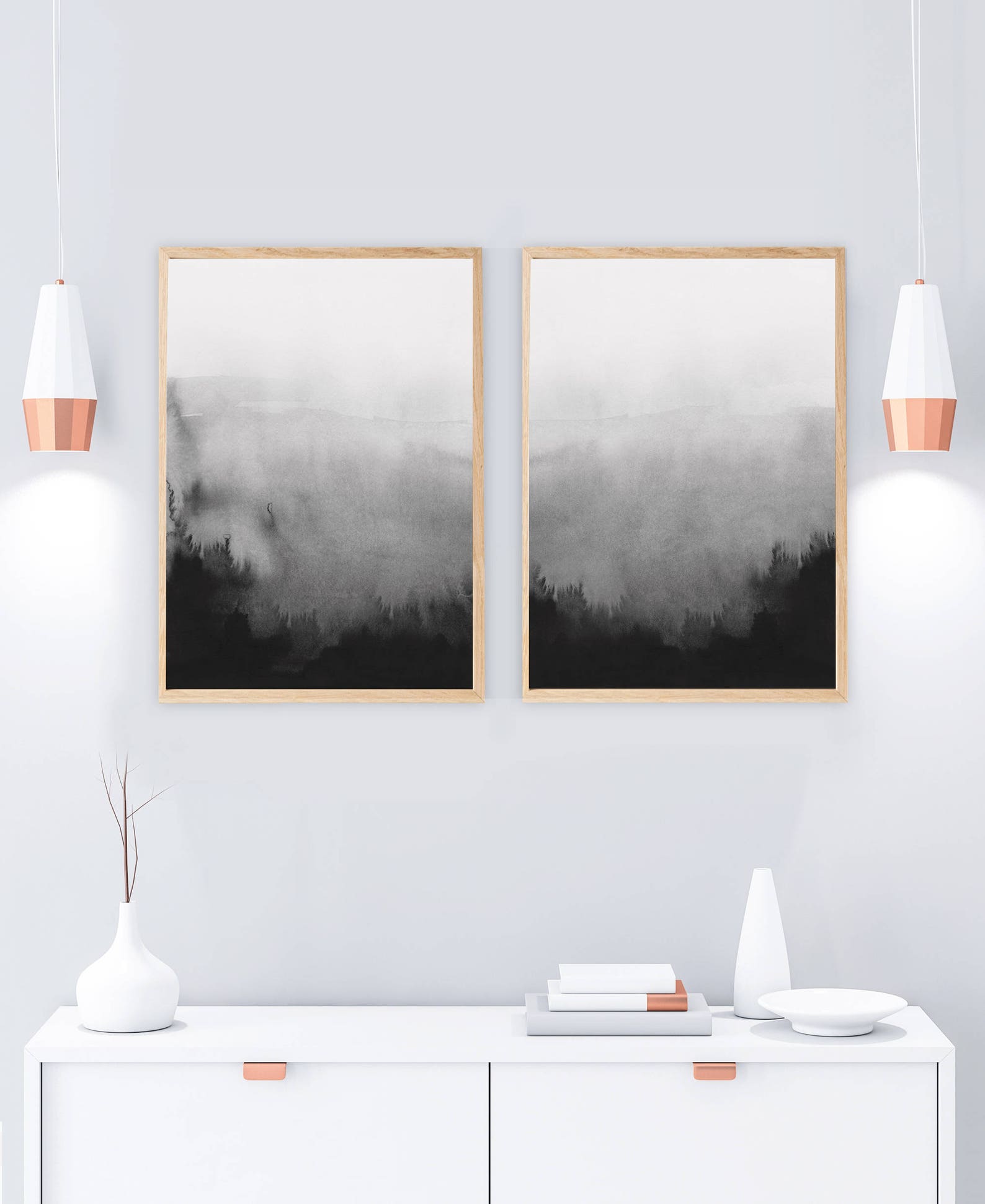 Set of 2 Prints, Printable Abstract Art, Black and White Art, Black ...