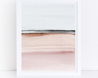 Blush Pink and Grey Print, Printable Bedroom Art, Watercolor Printable, Blush Pink Art, Abstract Art, Simple Print, Pink Wall Art, Art Print