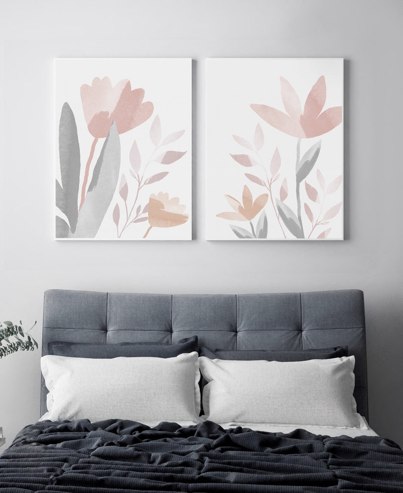 Bedroom Print Set PRINTABLE Wall Art Set of 2 Prints Floral | Etsy