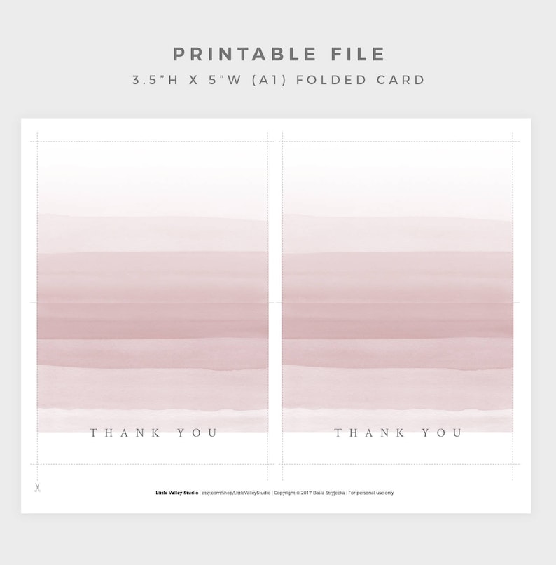 Blush Pink Thank You Card 3.5x5 Folded Thank You Card PRINTABLE Thank You Card DIY Thank You Card Digital Download A1 Thank you Card