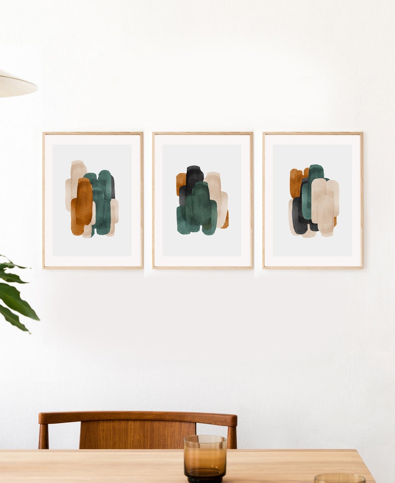 Set of 3 Prints, Living Room Wall Art, Abstract Art, Printable Print Set, Three Prints, Green and Rust Wall Art, Neutral Print Set, 24x36 image 1