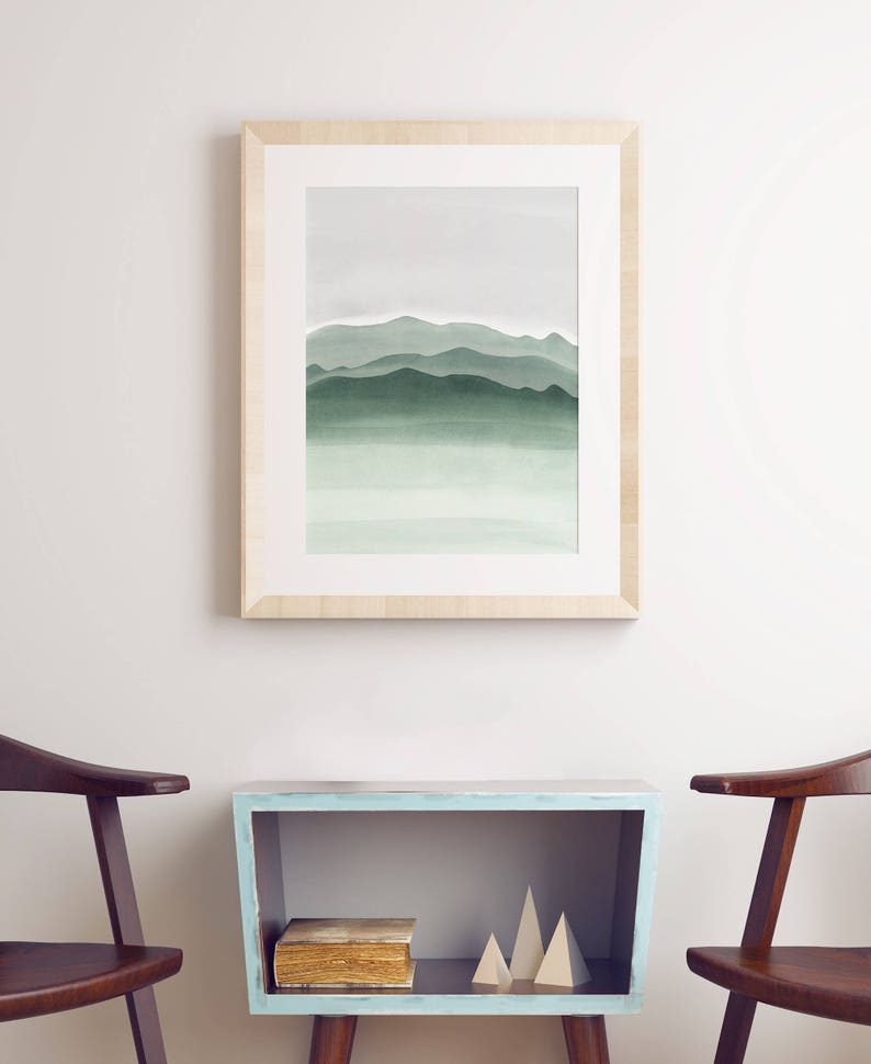 Sage Green and Gray Wall Art Printable Art Watercolor Print Etsy