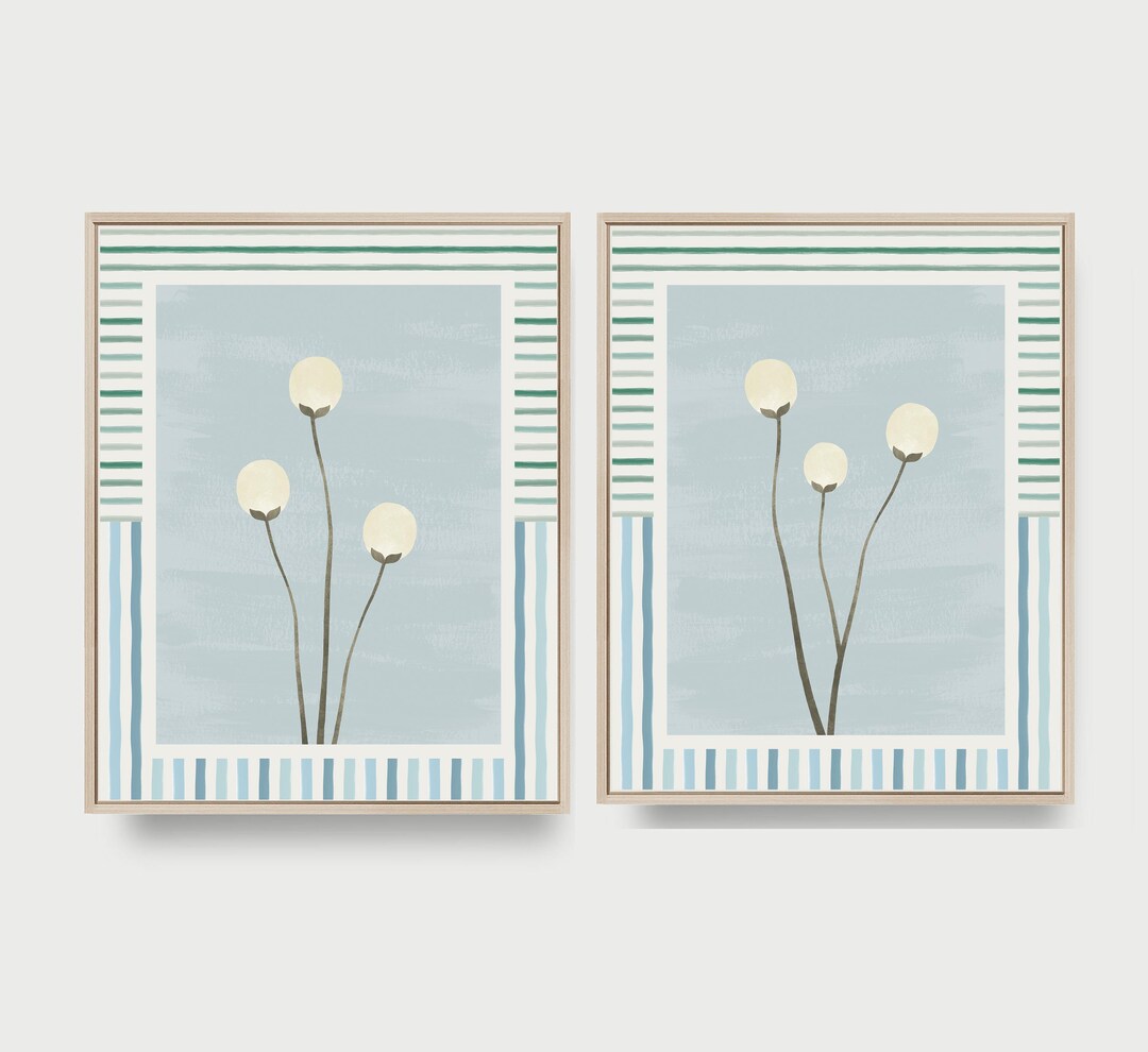 Light Blue Botanical Wall Art Prints – Set of 2 | Minimalist Watercolor ...