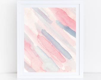 Printable Watercolor Art, Light Pink and Blue Print, Pastel Abstract Art, Modern Watercolor Print, Digital Print, Pink Blue Abstract Art