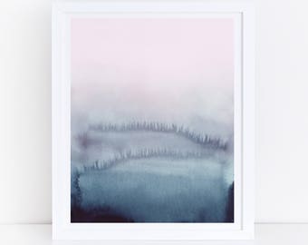 Rosa blå abstrakt konst, rosa blå tryck, utskrivbar akvarellkonst, modern väggkonst, abstrakt utskrivbar konst, akvarelltryck, väggtryck