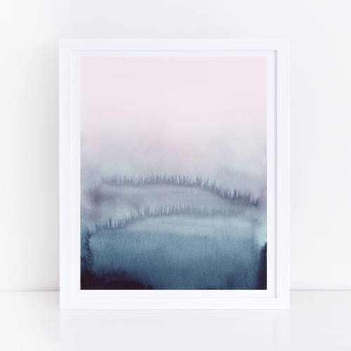 Pink Blue Abstract Art Blue Pink Watercolor Print Watercolor Etsy