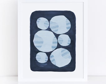 Arte della parete blu, arte geometrica di stampa, stampabile, stampare forme geometriche, bambini arte ludica camera stampa, stampabile acquerello, stampa, blu