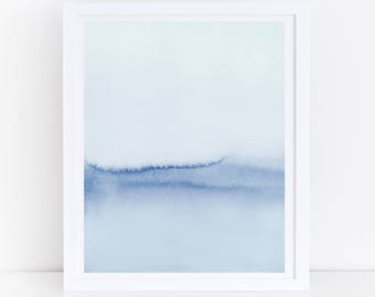 Blue Print aquarelle, aquarelle Art Print, Vertical, calmant Art, Minimal Art abstrait imprimé, bleu, Art Print, grand moderne, bleu abstrait